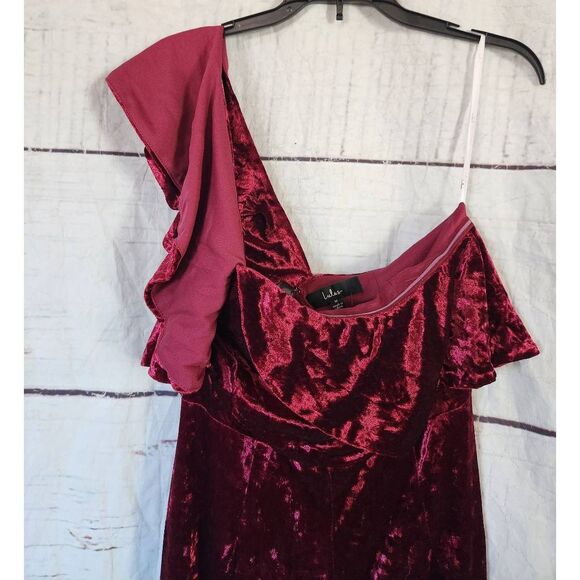 Lulus Certified Icon Burgundy Crushed Velvet One Shoulder Jumpsuit Size Medium N - Picture 5 of 7